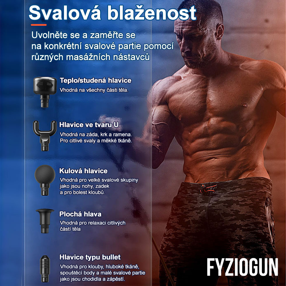 FyzioGun masážní pistole - Hot&Cold - s teplýmstudeným nástavcem